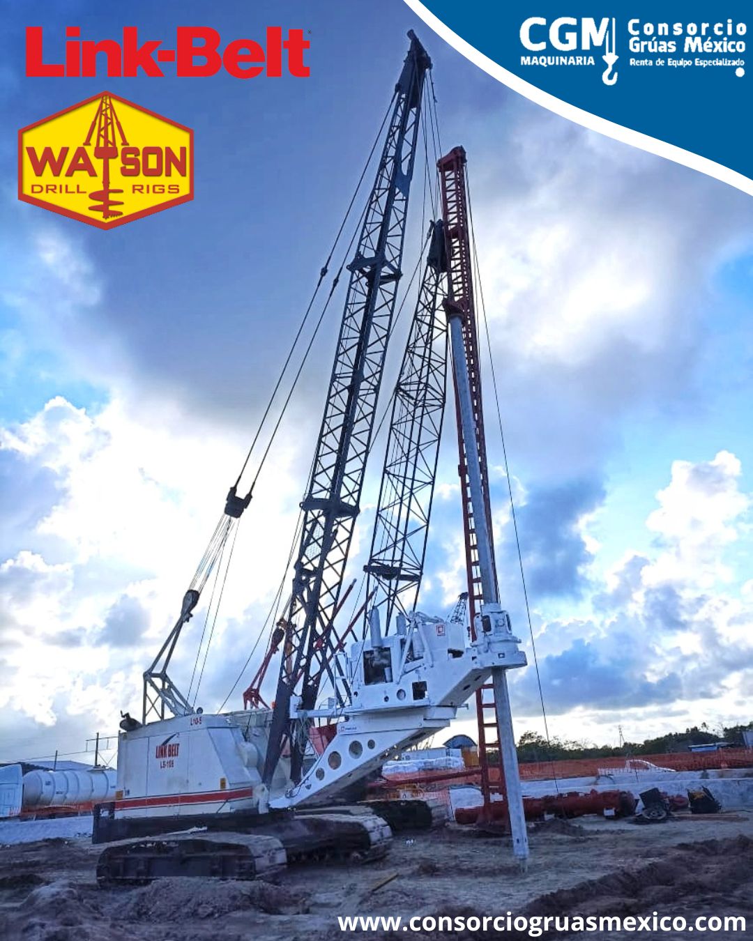 Grúas mecánica Link belt LS108B y perforadoras montada en grúa Watson